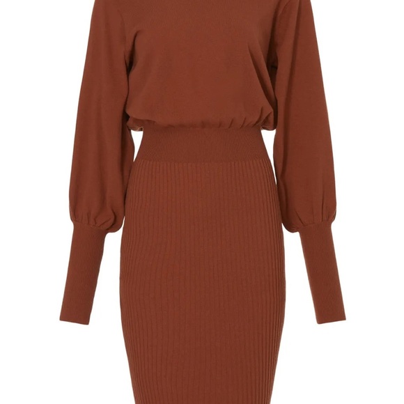 Toccin x Rent the Runway Brown Spice Balloon Sleeve Sweater Dress Size Small - Picture 4 of 14